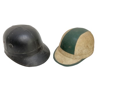 Lot 47 - Vintage Waddington's "Topper" motorcycle helmet, together with another "The Corker", marked 7 1/8 on head band (2).
