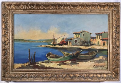 Lot 196 - Pierre Carron (1932-2022) oil on canvas - Mediterranean landscape, signed, 34cm x 58cm, framed