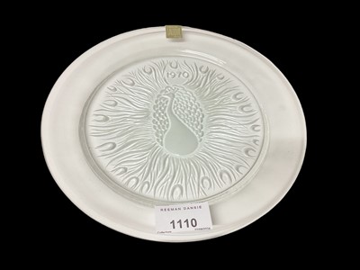 Lot 1110 - Lalique glass peacock dish dated 1970, boxed, together with a 1930s Barolac opaline glass bowl with relief moulded palm tree decoration