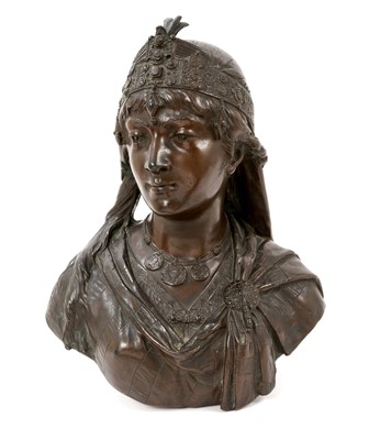 Lot 1133 - Cesar Constantino R. Céribelli (1841-1918) bronze sculpture, bust of a young lady in Islamic costume