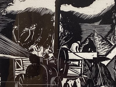 Lot 974 - *After John Northcote Nash (1893-1977) wood engraving 'The Threshing Machine', mounted in glazed frame.