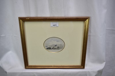 Lot 192 - Chambers Hall (1786 - 1855), oval pencil and watercolour - The Lees, Folkestone, looking west, 8.5cm x 10.5cm, in glazed gilt frame, 28.5cm x 33.5cm. Exhibited: Fry Gallery Christmas Exhi...