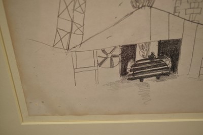 Lot 952 - *Mary Newcomb (1922-2008) pencil drawing, 'At Darbys, Beccles', 30cm x 22cm, in glazed frame