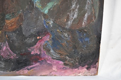Lot 947 - *Colin Moss (1914-2005) oil on board - 'Sharing a Light', an early work, signed and dated '54, unframed 56 x 38cm