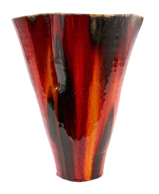 Lot 251 - Janice Tchalenko (1942-2018) studio pottery orange and black glazed vase, 31.5cm high
