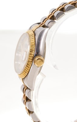 Lot 581 - Ladies Rolex Oyster Perpetual DateJust gold and stainless steel wristwatch, boxed with papers