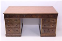 Lot 1681 - Regency walnut partners desk with later inset...