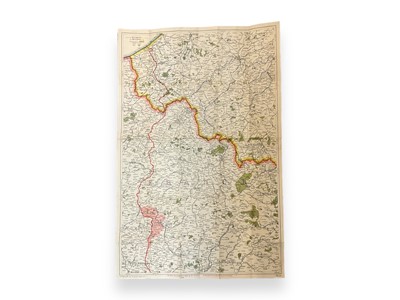 Lot 715 - First World War canvas backed paper map captioned 'The Allies line on 1st July 1916 is shown by red band, ground gained up to Sept. 22nd by a red hatching', by G.W. Bacon & Co Ltd, 75 x 48.5...