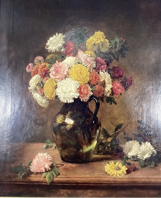 Lot 199 - A. Morgan, oil on canvas - Still life of Dahlias, signed, dated 1883, 75cm x 62cm, in gilt frame