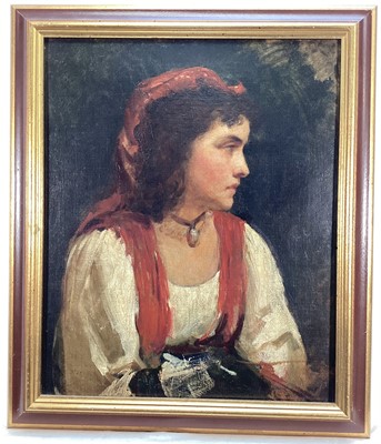 Lot 197 - Continental school oil on canvas - Gypsy girl, 44.5cm x 36.5cm, in gilt frame
