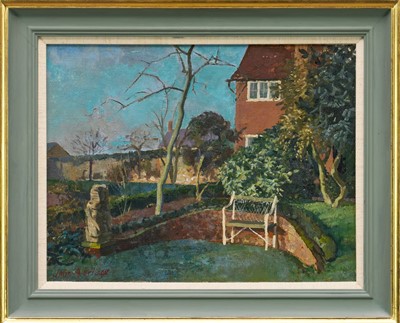 Lot 1151 - *John Aldridge (1905-1983) oil on canvas - 'Chapel Place, 1954', signed, titled verso, 35.5cm x 46cm, in painted frame.
