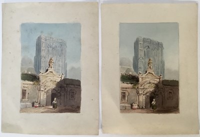 Lot 176 - Attributed to Samuel Prout (1783-1852), two small unframed watercolours of Cologne Cathedral, 10cm x 7cm