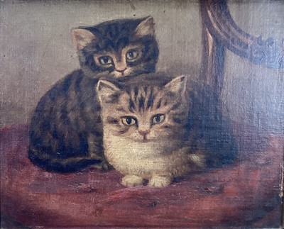 Lot 162 - 19th century oil painting of two kittens, 20.5cm x 25cm, framed
