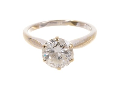 Lot 493 - Diamond single stone ring with a brilliant cut diamond estimated to weigh approximatley 1.85cts in six claw setting on 18ct white gold shank