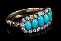Lot 702 - Victorian turquoise and diamond ring with five...