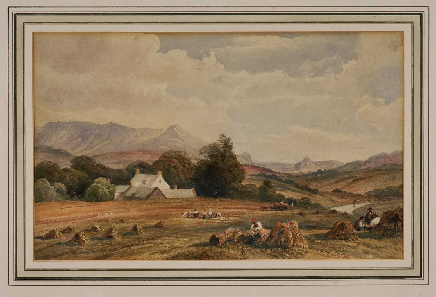Lot 923 - Attributed to Peter de Wint (1784-1849) watercolour - The Harvesters, 29cm x 46cm, in glazed gilt frame