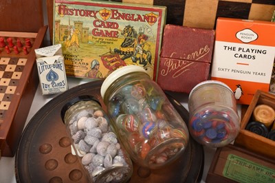 Lot 720 - Collection of vintage games including solitaire, with Victorian marbles