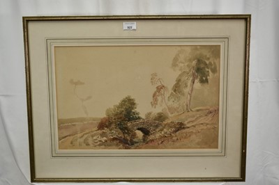 Lot 922 - Attributed to Peter de Wint (1784-1849) watercolour - Landscape with Bridge, 32cm x 49cm, in glazed gilt frame