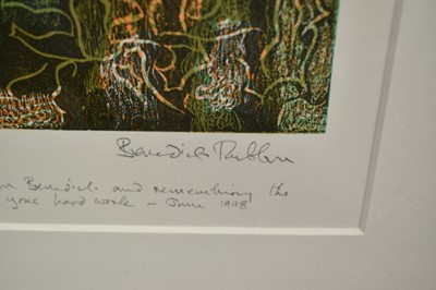 Lot 924 - Benedict Rubbra (b.1938) signed artist’s proof linocut, Untitled, with presentation inscription dated 1998, 28cm x 23cm, in glazed frame