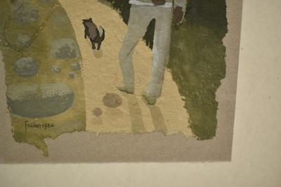 Lot 902 - *Mary Fedden (1915-2012) watercolour - Julian Walking (3), signed and dated 1982, titled verso, 25cm x 18.5cm, in glazed frame