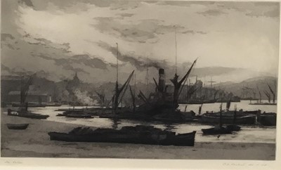 Lot 144 - Charles Henry Baskett (1872-1953) 'The Collier' etching and aquatint of Maldon, signed and titled, 30cm x 17cm