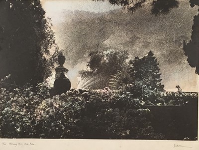 Lot 142 - Jennifer Dickson, three hand-coloured mezzotints & aquatints 'Morning Mist, Isola Bella', 'Dappled Sunlight (Bowood), 'The Cherub, Fountain, Villa Taranto' (3)
