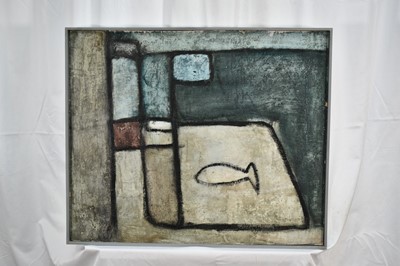 Lot 978 - *Robert Sadler (1909-2001) oil on board - Fish in a Landscape, artist’s stamp verso, 50cm x 61cm, framed