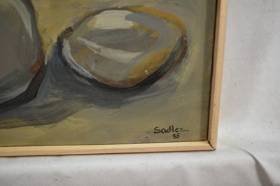 Lot 981 - *Robert Sadler (1909-2001) acrylic on board - Stones on the Shore, signed and dated ‘85, 26cm x 31cm, framed