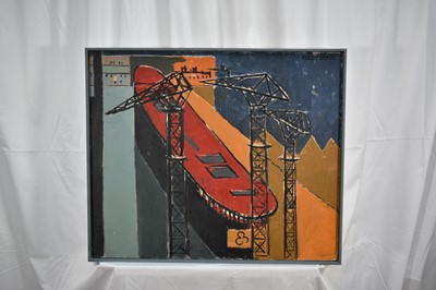 Lot 987 - *Robert Sadler (1909-2001) oil on board - Shipbuilding, signed, 1950s, 51cm x 61cm, framed