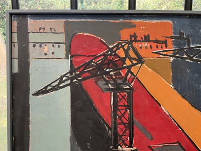 Lot 987 - *Robert Sadler (1909-2001) oil on board - Shipbuilding, signed, 1950s, 51cm x 61cm, framed
