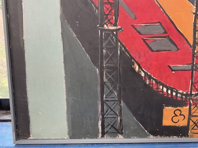 Lot 987 - *Robert Sadler (1909-2001) oil on board - Shipbuilding, signed, 1950s, 51cm x 61cm, framed