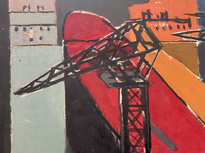 Lot 987 - *Robert Sadler (1909-2001) oil on board - Shipbuilding, signed, 1950s, 51cm x 61cm, framed