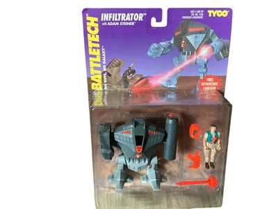 Lot 15 - Tyco (c1994) Battletech Thor with Nicolas Malthus, boxed (bottom opened) No.1358-2 & Axman with Adam Steiner, boxed No.1358-1, Infiltrator with Adam Steiner No.1350-1, Sloth with Franklin Sa...
