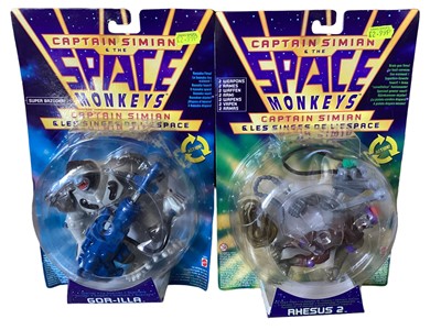 Lot 13 - Bluebird (c1993) Captain Simian & the Space Monkeys Psy-Fighter, boxed No.961721 and Mattel dual logo Rhesus 2 No.15662, Spydor No.15658 (2 versions), Nebula No.15661 & Gor-illa No.15657...