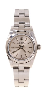 Lot 582 - Ladies Rolex Oyster Perpetual stainless steel wristwatch, boxed with papers
