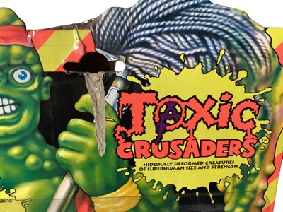 Lot 21 - Playmates Toxic Crusaders (c1990) Toxie No.2001, Headbanger No.2002 & Major Disaster No.2033, on card with bubblepack, plus Card Game boxed No.3655 (4)
