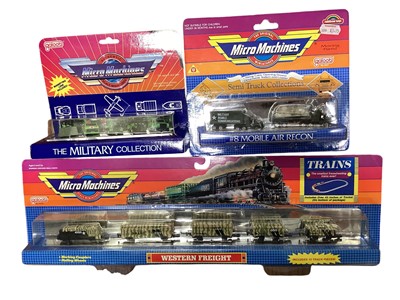 Lot 28 - Galoob (c1990's) Micro Machines Military Double Sets No.65130 (x5) and other Military, Space Galaxy Voyagers No.65824 (x2) & Apollo 13 No.75030, MIB No.75400 (x4)