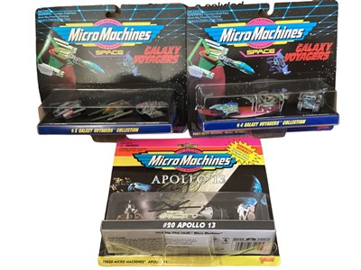 Lot 28 - Galoob (c1990's) Micro Machines Military Double Sets No.65130 (x5) and other Military, Space Galaxy Voyagers No.65824 (x2) & Apollo 13 No.75030, MIB No.75400 (x4)