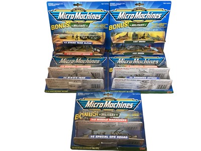 Lot 28 - Galoob (c1990's) Micro Machines Military Double Sets No.65130 (x5) and other Military, Space Galaxy Voyagers No.65824 (x2) & Apollo 13 No.75030, MIB No.75400 (x4)
