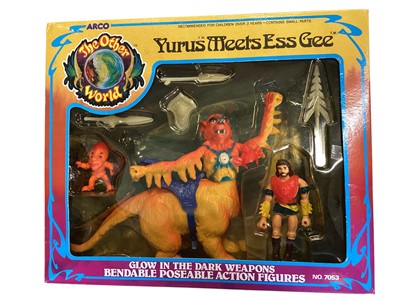 Lot 40 - Arco (c1984) The Other World bendable poseable action figure sets Antor meets Skitzo No.7053, Yurus meets Ess Gee No.7053, Froggacuda No.7054 & Sir Cobra No.7054, all boxed (4)