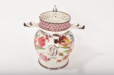 Lot 261 - Pearlware puzzle jug, probably Bristol, dated 1832
