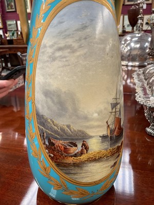 Lot 98 - Royal Worcester turquoise ground vase, printed mark for 1872