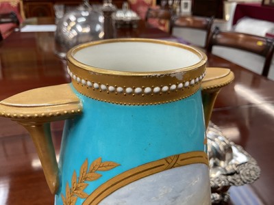 Lot 98 - Royal Worcester turquoise ground vase, printed mark for 1872