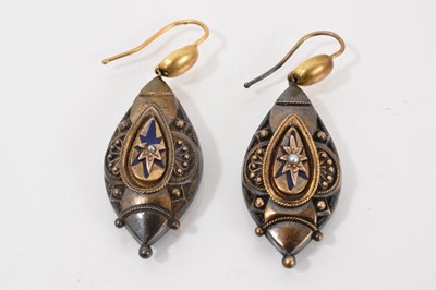 Lot 567 - Pair of Victorian yellow metal Etruscan Revival pendant earrings