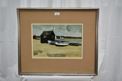 Lot 937 - *Donald McIntyre (1923-2009) oil on board - 'Walberswick No. 1', initialled, inscribed and titled verso, 25cm x 38cm, in glazed frame
