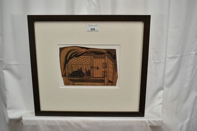 Lot 939 - *Colin Self (b.1941) pencil drawing - 'Two Rabbits in a Hutch' signed and dated 8.10.2002, 14cm x 19cm, in glazed frame