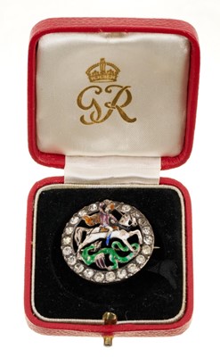 Lot 14 - Late 19th century St. George and the dragon silver and enamel paste set brooch