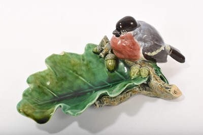 Lot 29 - Minton Majolica bird sat on an oak leaf - impressed marks