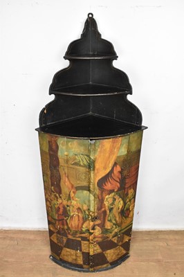 Lot 1409 - 18th century continental polychrome painted bowfront corner cupboard