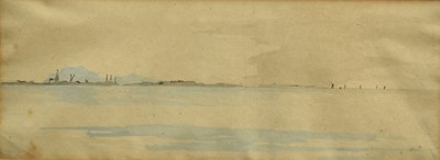 Lot 126 - Manner of John Constable, 19th century watercolour - The Horizon, an inscription verso purportedly written by Constable, 9.5cm x 24.5cm, in glazed frame